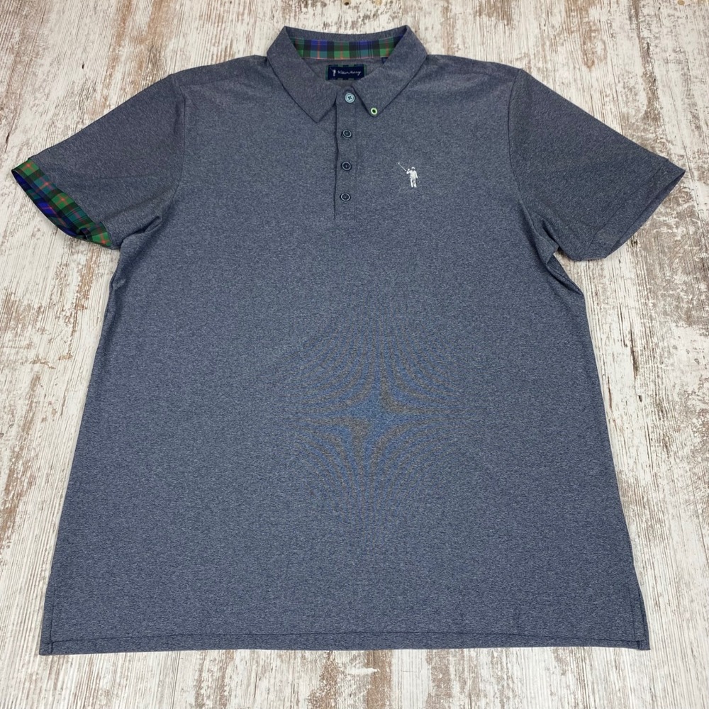 William Murray Golf Shirt Mens L Family Ties Polo Gray Plaid Collar Performance